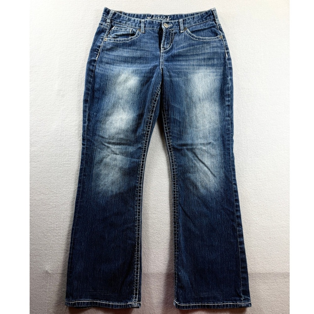 Maurices Jeans Women 11/12 Blue Dark Bootcut Embroidered Pockets Stretch 32x30
